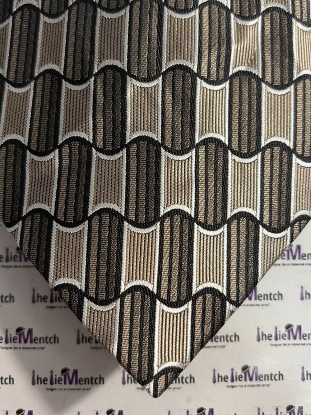 STAFFORD Silk Brown Geometric Jacquard Tie 3.625”(New-Minor Flaws)